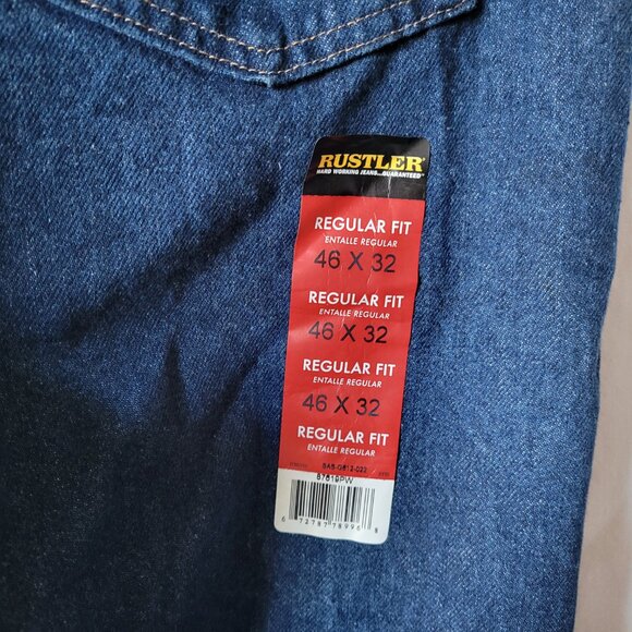 NEW Men's Jeans Wrangler Rustler Straight Leg Regular Fit 46 x 32 dark heavy NWT - Picture 7 of 11